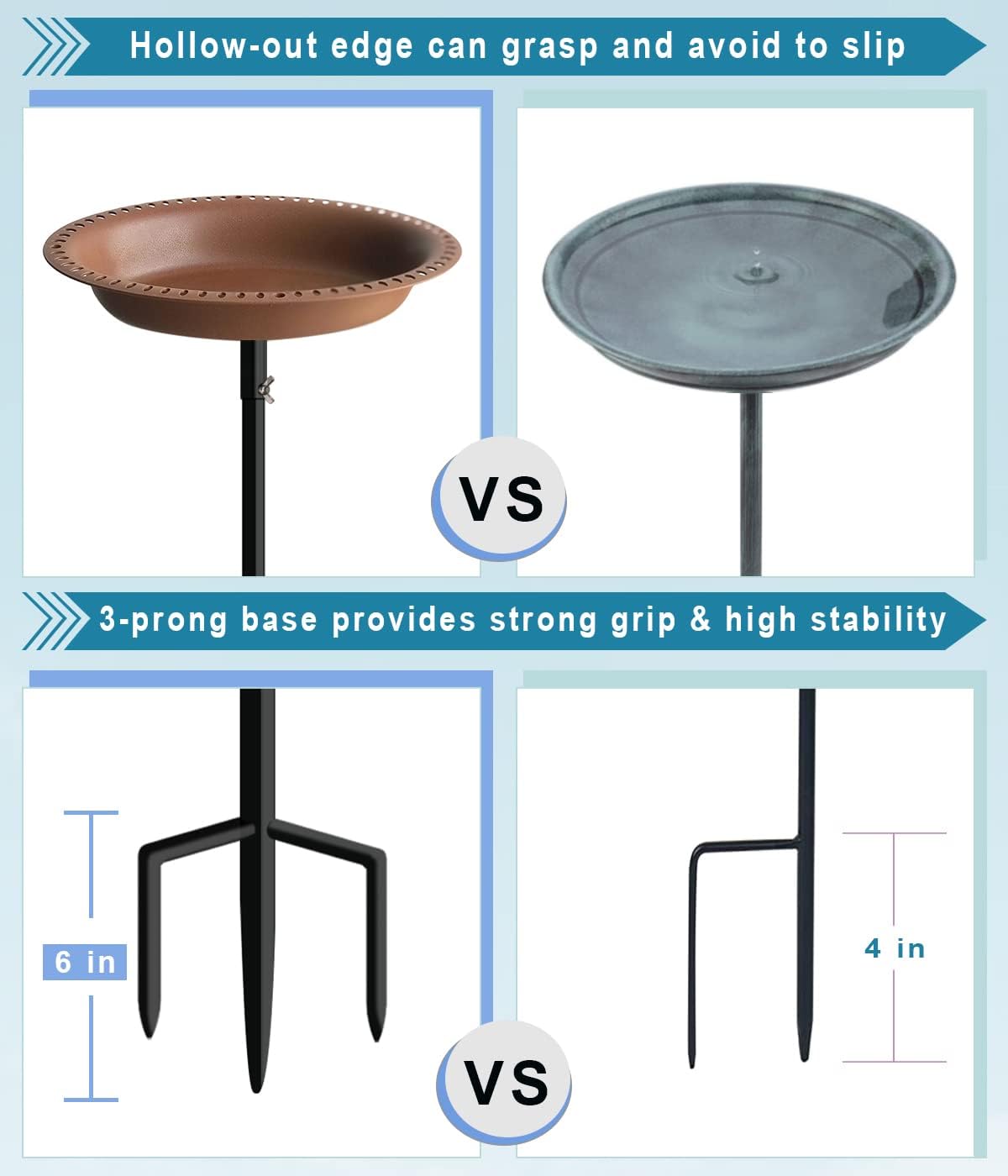 Koutemie 1-¼ Gallon Detachable Free Standing Garden Bird Bath Bird Feeder Bowl with Metal Stake for Outdoor, Deep Brown, 29 Inch