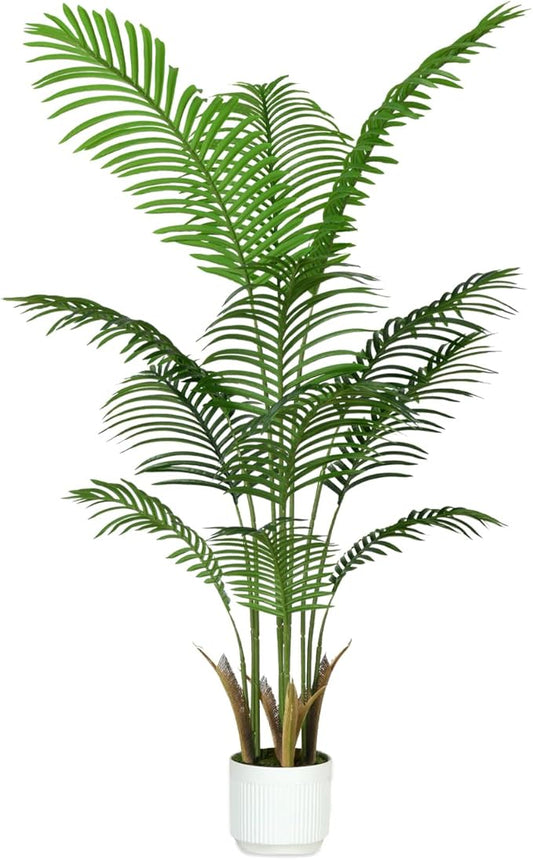 Artificial Palm Tree White Pot 4ft with Realistic Leaves and Adjustable Branches and 9 Trunks, Faux Plants Indoor Tall - Ideal for Home Decor in Living Rooms, Offices, and Bedrooms (4FT Palm Tree)