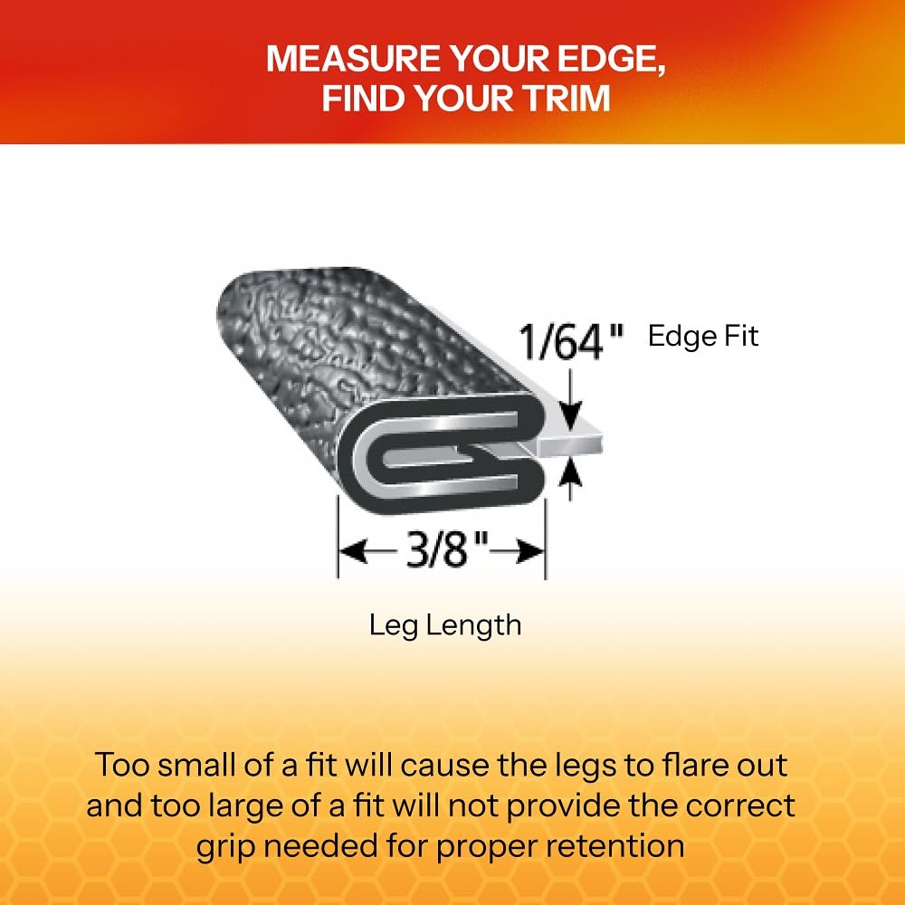 TRIM-LOK Edge Trim - Fits 1/64" Edge, 3/8” Leg Length, 100’ Length - Single Gripping Finger - Black, Pebble Texture - Flexible PVC Edge Protector