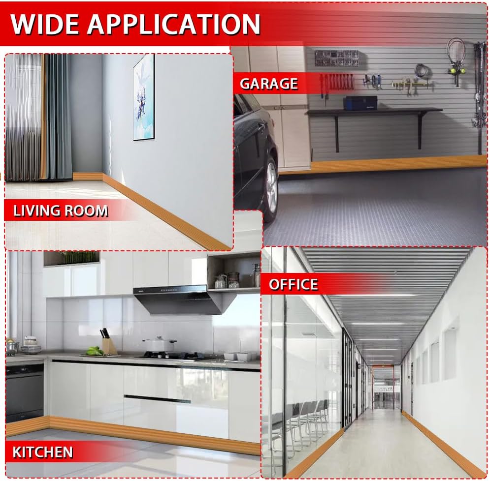 FONUNO Vinyl Wall Base Baseboard Molding Trim 4" Flexible Self Adhesive Rubber Wall Base Moulding Trim Peel and Stick Design, 4 Inch x 20 Feet, Yellow Wood Grain