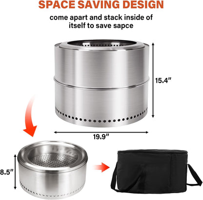 HGD 20 inch Smokeless Firepit Outdoor, Portable Smokeless Fire Pit for Camping with Travel Bag, Stainless Steel Wood Burning Stove for Backyard & Patio, Easy Setup & Compact Storage