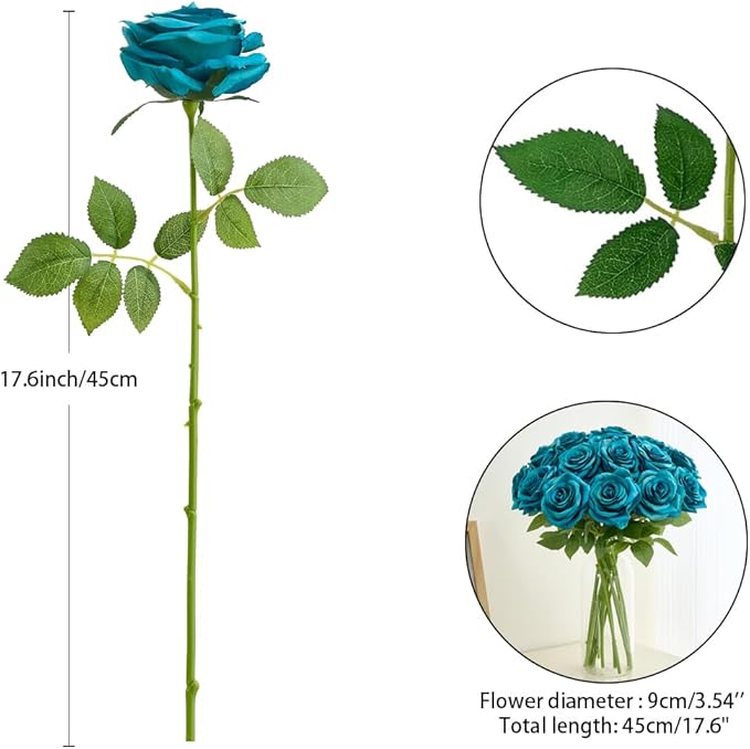 15pcs Fake Roses Artificial Silk Flowers Faux Rose Flower Long Stems Bouquet for Arrangement Wedding Centerpiece Party Home Kitchen Decor