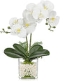 White Orchids Artificial Flowers 16.1" Faux Orchids Plant in Pot Fake Flower Arrangements with Glass Vases Small White Centerpieces for Kitchen Dining Room Tables Bathroom Nightstand Shelf Desk Decor