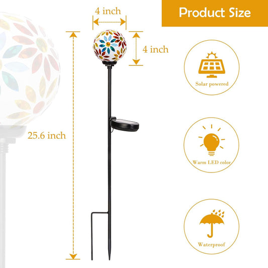 Afirst Solar Lights Outdoor Decorative - Solar Gazing Ball Mosaic Garden Stakes Flower Decorative Lights Waterproof for Pathway Yard Lawn Decoration Yellow