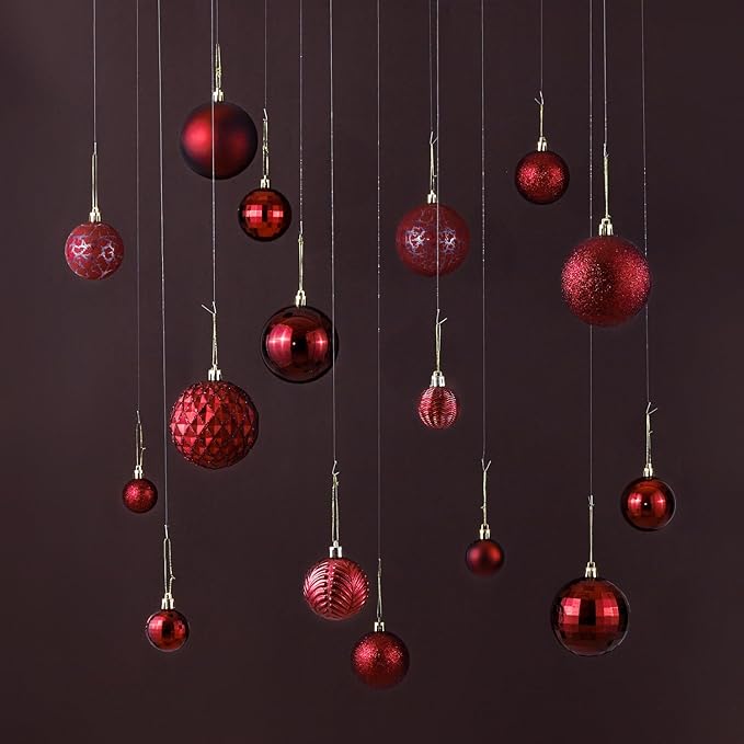 LANGXUN 36pcs Wine Red Christmas Tree Decorations Balls, Bolas De Navidad, 2025 Christmas Decor, Indoor Outdoor Shatterproof Christmas Ornaments, Xmars Party Wedding Suppiles