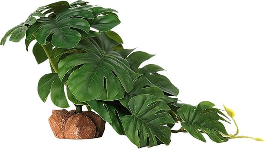 Reptile Plants for Terrarium, Ball Python Tank Decor Accessories fit Bearded Dragon Crested Leopard Gecko Lizard Chameleon Snake Frog Tortoise Hermit Crab - Fake Monstera
