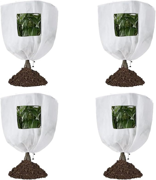 CMINGJ Plant Frost Protection Covers with Viewing Window, 39.37" x 39.37", 4 Pack, Reusable Drawstring Tree Cover, Winter Tree Blanket with Zipper for Outdoor Plants, Frost Protection Cloths (4 Pack)