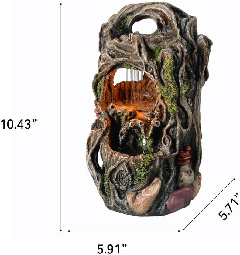 Tabletop Water Fountain, Home Décor Soothing Sound Machine with Automatic Pump, Nature Tree Stump Resin and for Indoor Zen Relaxation for Office, Living Room, or Bedroom Décor