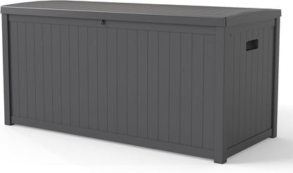 120 Gallon Resin Deck Box, Weatherproof Outdoor Storage Box for Patio, Garden, Pool, and Yard, Lockable Waterproof Bin for Tools, Cushions, and Accessories, Grey