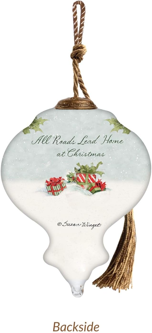 All Roads Lead Home Red Truck at Christmas – Hand-Painted Glass Vintage Red Truck Christmas Decor for Christmas Tree