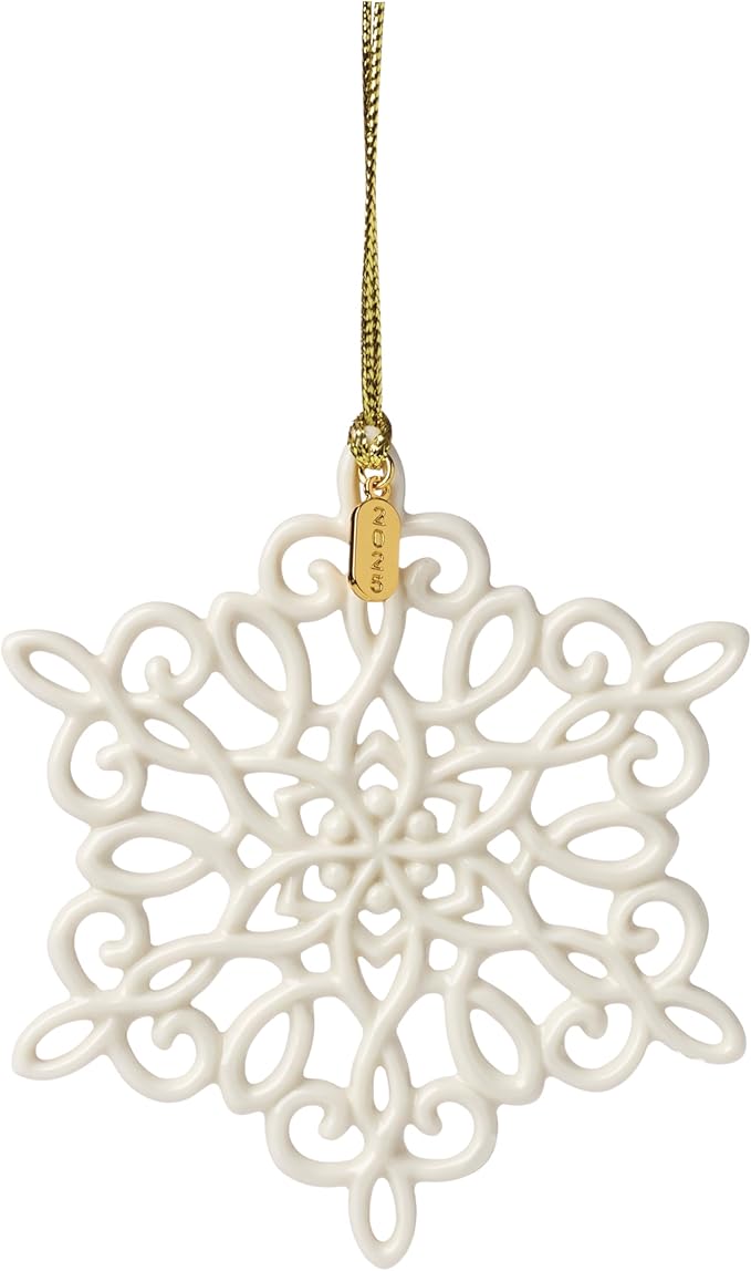 Lenox Ornament, 2025 Snow Fantasies Snowflake Ornament, Made from Porcelain with A Gold Cord for Hanging, Christmas Tree Decoration, Winter Tree Decor, Beautiful Snowflake Design (Cream, 1 Piece)