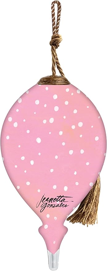 White Dove Ornamen – Hand-Painted Pink Glass Christmas Ornament for Tree– Peace Dove Holiday Decoration – Teardrop Ornament with Floral Wreath