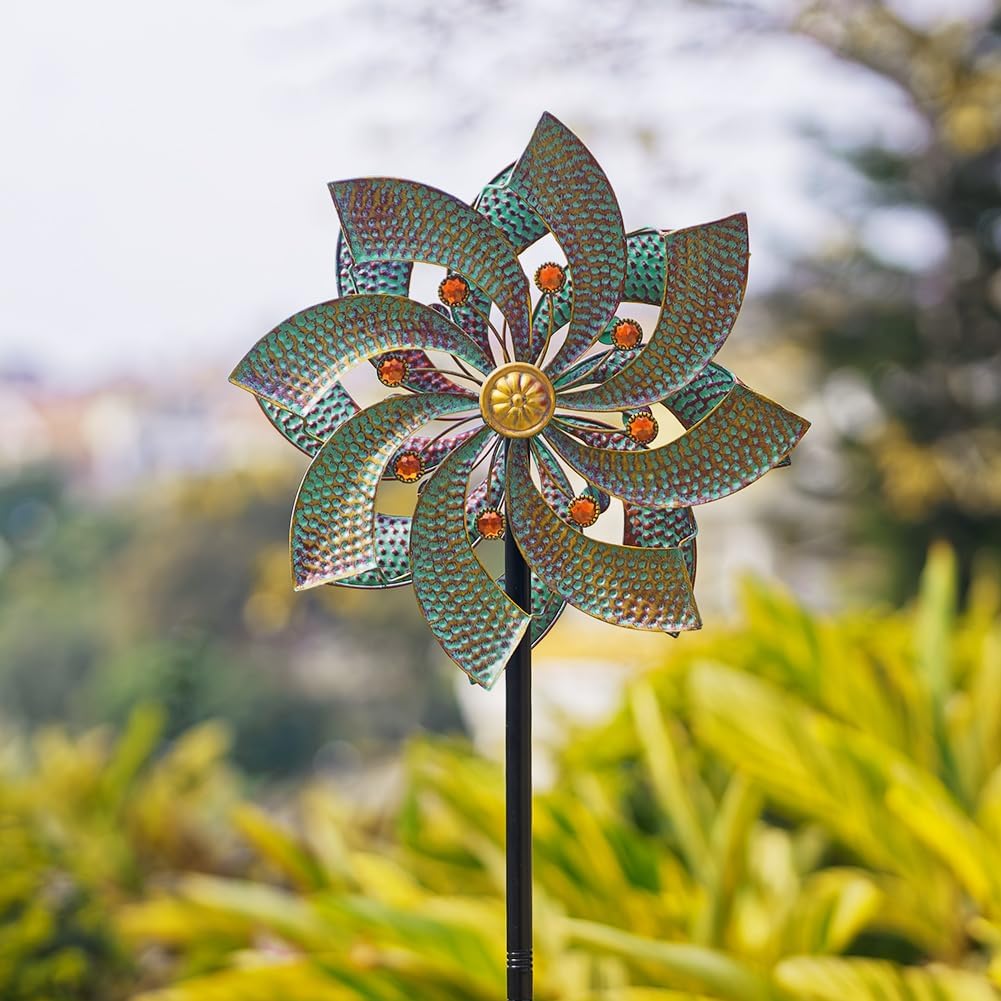 Stargarden Retro Outdoor Wind Spinners, 13.4 Inch Metal Wind Sculptures & Spinners, Kinetic Wind Spinner, Decorative Double-Side Pinwheels for Yard and Garden Decor