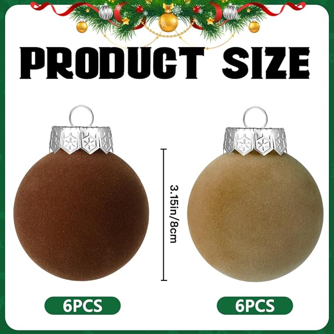 YUJUN 12 PCS Christmas Large Velvet Balls Ornaments 3.14In Shatterproof Tree Hanging Plastic Ball Set Xmas Bulk Flocked Ornaments for Christmas Tree Home Party Wreath Decorations
