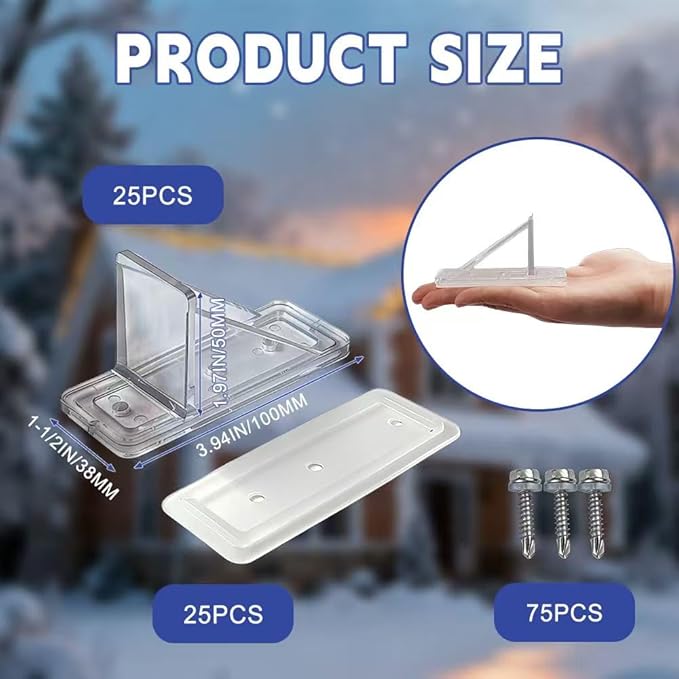 25 Pack Snow Guards for Metal Roofs, Snow Stops for Metal Roofs, Prevent Sliding Ice Snow Stop Buildup with Gasket and Screws, Metal and Steel Roofs Winter Supplies