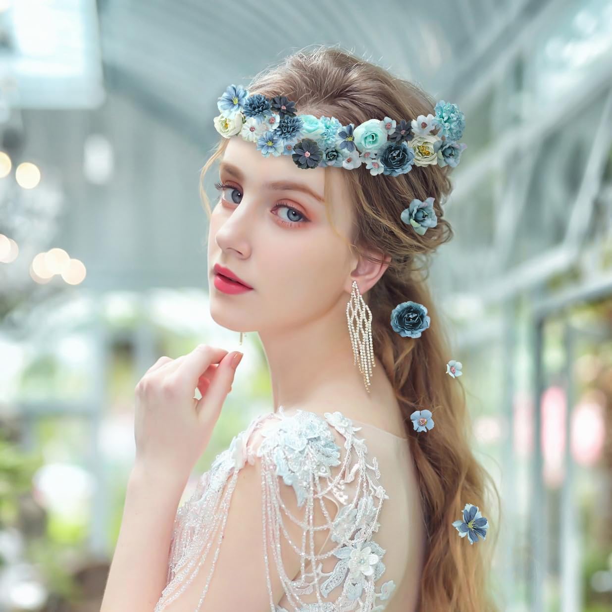 Faux Flower Heads Small Silk Artificial Flower DIY Fake Mini Flowers Rose Daisy Multicolor Flowers Craft Supplies for Wedding Party Wreath Graduation Season Party Home Decor (125, Blue)