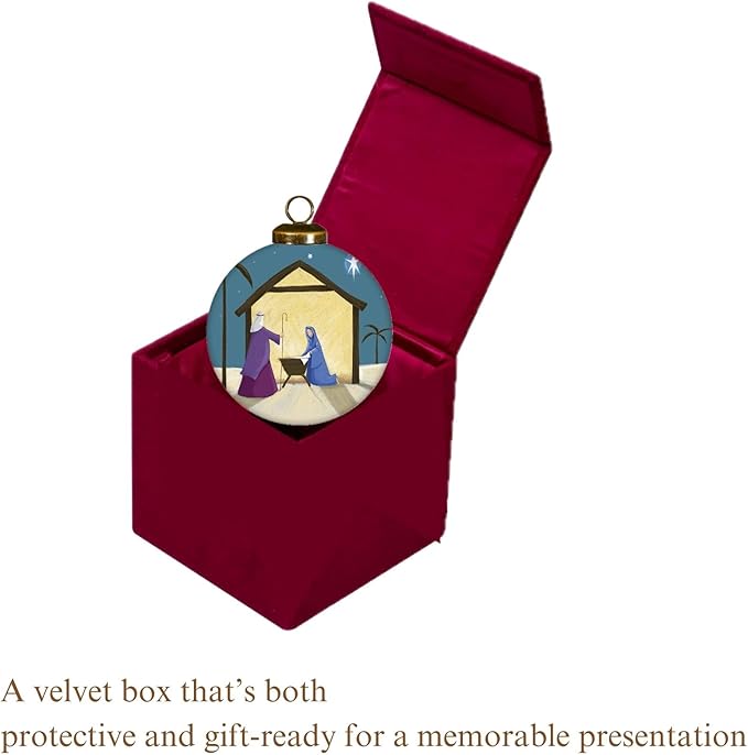 Nativity Christmas Ornament – Christian Glass Ornament with Mary, Joseph, and Baby Jesus Under The Star of Bethlehem, Religious Holiday Keepsake