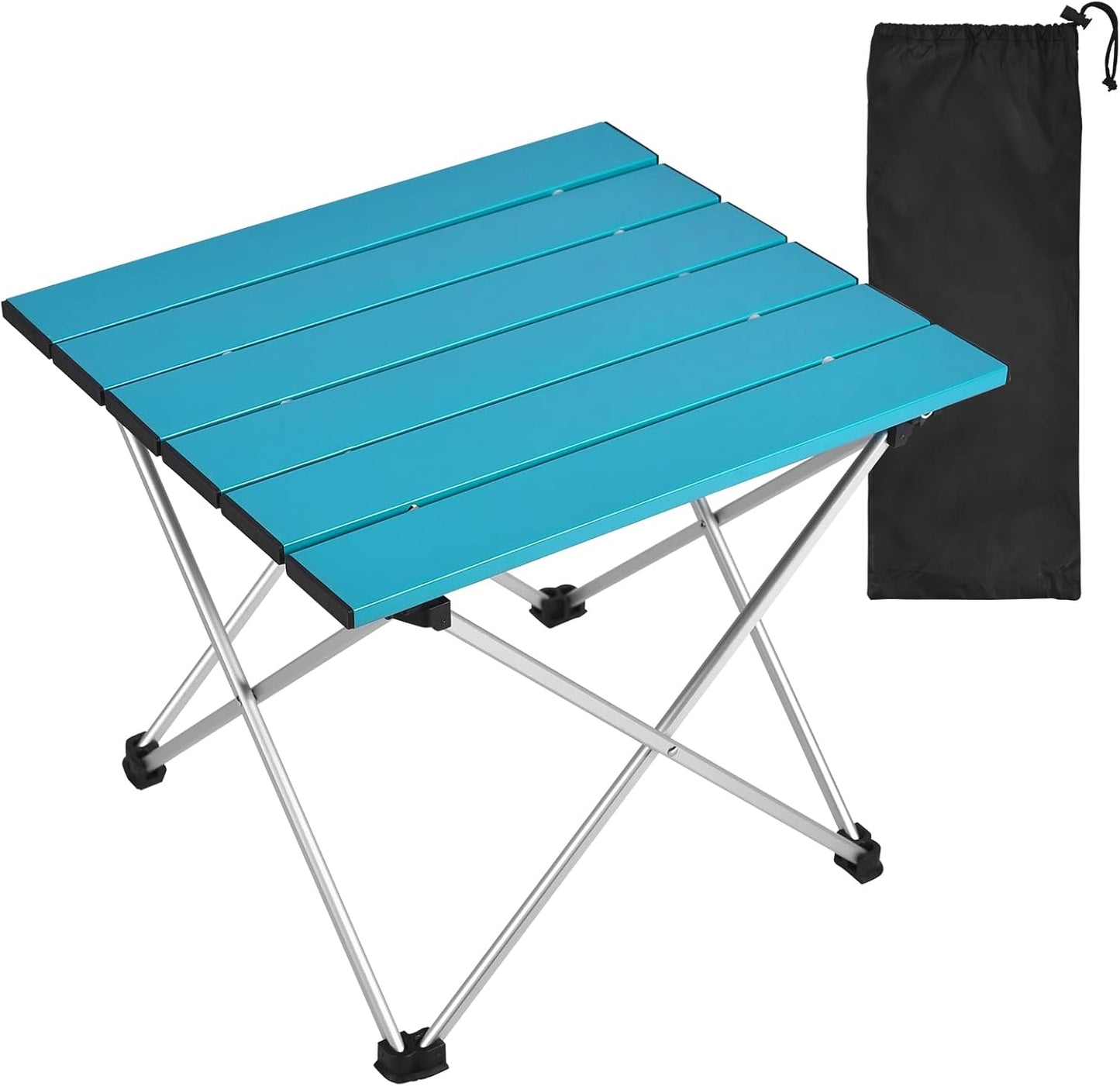 Tesouro Portable Camping Table,Folding Side Table Aluminum Top for Outdoor Cooking, Hiking, Travel, Picnic (Blue-Large)