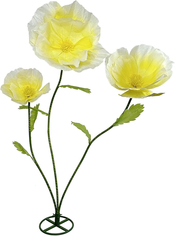 3Pcs Giant Flowers Wedding Decor, Artificial Flower with Stems Large Flower Decorations for Garden, Office, Home Decor, Wedding, Party, Graduation, Store, Art Gallery (Yellow)
