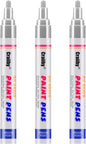 Silver Paint Markers, 3 Pack Oil-Based Waterproof Quick Dry Permanent Paint Pen Set for Rocks Painting, Wood, Fabric, Plastic, Canvas, Glass, Mugs, Metal, Tire, Stone, DIY Craft
