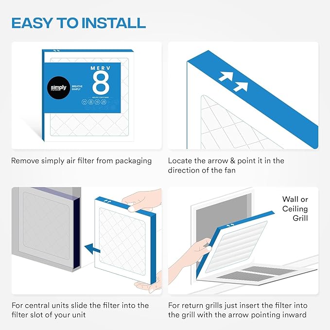 Simply 16x25x2 Air Filter, MERV 8, 6 Pack, Furnace Air Filter for HVAC (Actual Size:15.5"x24.5"x1.75") DUST, Pet, & Allergy Control