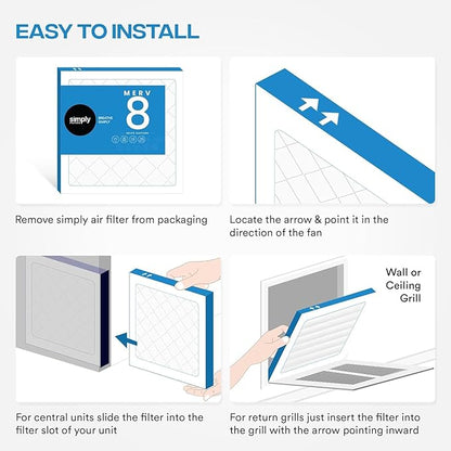 Simply 16x25x2 Air Filter, MERV 8, 6 Pack, Furnace Air Filter for HVAC (Actual Size:15.5"x24.5"x1.75") DUST, Pet, & Allergy Control