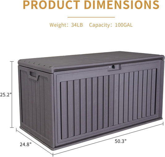 KUIKUI 130 Gallon Deck Box Waterproof, Pool Storage Box, Outside Resin Deck Box for Patio Cushions, Garden Tools and Sports Pools Equipment
