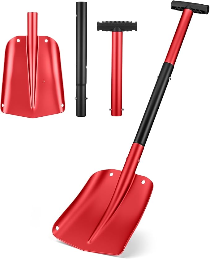 Gisafai 1 Pcs 34'' Detachable Emergency Snow Shovel for Car Aluminum Extendable Collapsible Snow Shovel Emergency Car Cleaning Equipment Suitable for Truck SUV Van Camp Outdoor (Red)