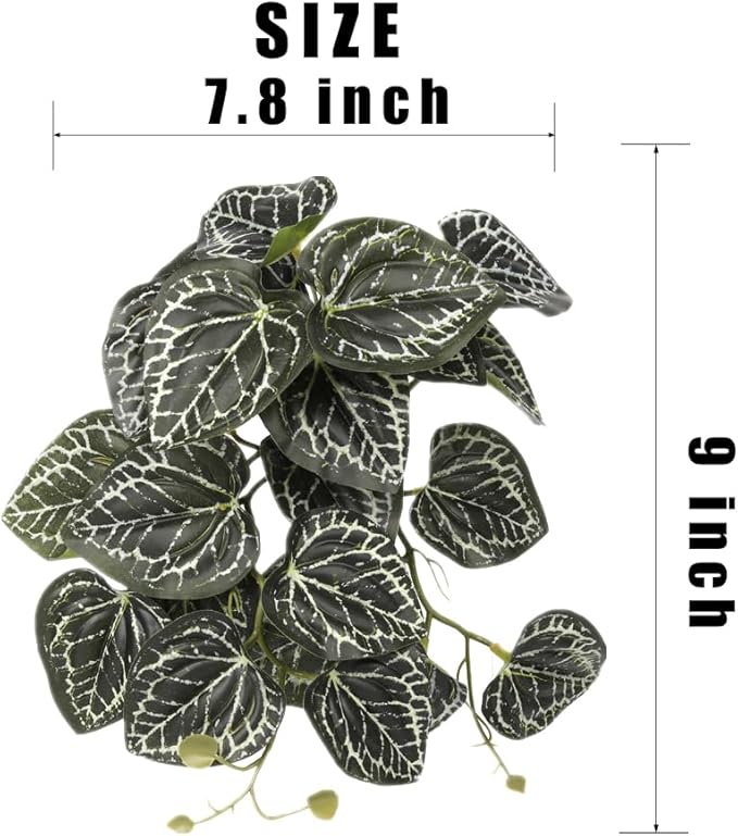 2Pack Reptile Fake Plants for Terrarium, Snake Tank Accessories, Habitat Decor Artificial Hanging Plants with Suction Cup - Fake Anthurium Crystallinum