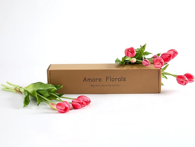 15 Pcs Red Tulips Artificial Flowers Faux Tulips Real Touch Latex Fake Flower Bouquet for Spring Wedding Home Décor Centerpiece Arrangements