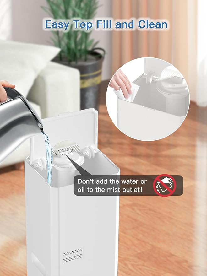 9L/2.4Gal Cool Mist Humidifier, Top Fill Quiet Ultrasonic Humidifiers for Bedroom, Covers 550ft², 60H Runtime, 24H Timer, 7 Colors Light, 4 Mist Modes Humidifier Large Room, Home, Office, White