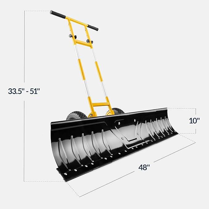 Best Choice Products 48in Heavy-Duty 2-Wheel Snow Pusher Hand Plow for Snow Removal w/Wheels, Adjustable Handle, Blade Angle - Yellow