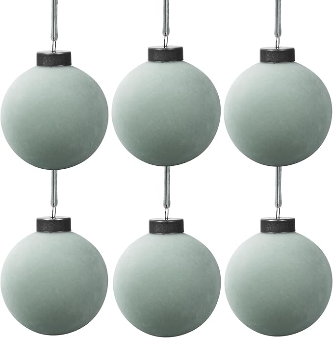 6 Pcs Velvet Christmas Balls Bulk Shatterproof Plastic Christmas Tree Decorations for Decorative Hanging Baubles (6, Haze Blue, 3.94Inch)