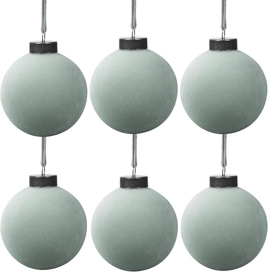 6 Pcs Velvet Christmas Balls Bulk Shatterproof Plastic Christmas Tree Decorations for Decorative Hanging Baubles (6, Haze Blue, 3.94Inch)