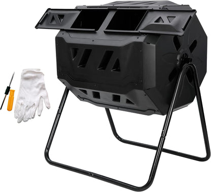 Nouva 43 Gallon Large Composting Tumbler Dual Rotating Chamber Garden Composter Bin Compost Bin with Steel Frame Outdoor Garden Yard