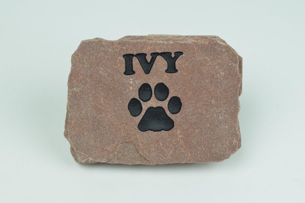 Personalized Red Pet Memorial Stone Headstone Grave Marker Dog or Cat with Paw Print and Engraved with Name of Your Pet