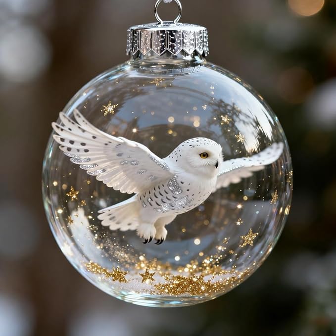 Winter Birds Christmas Glass Bauble Collection, Nature’s Birds Crystal Glass Ornament Set, 2026 Cute Hummingbird Christmas Tree Ornaments, for Xmas Tree Memorial Gifts, Room Decor(Styleb)