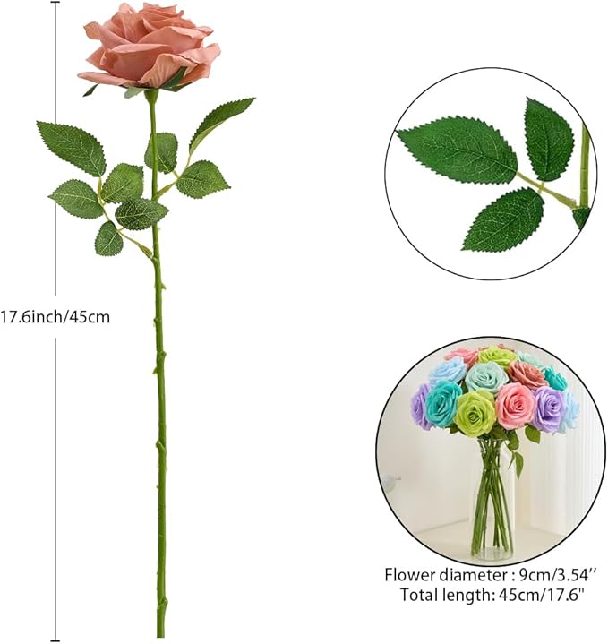 15pcs Fake Roses Light Dusty Rose Artificial Silk Flowers Faux Rose Flower Long Stems Bouquet for Arrangement Wedding Centerpiece Party Home Kitchen Decor