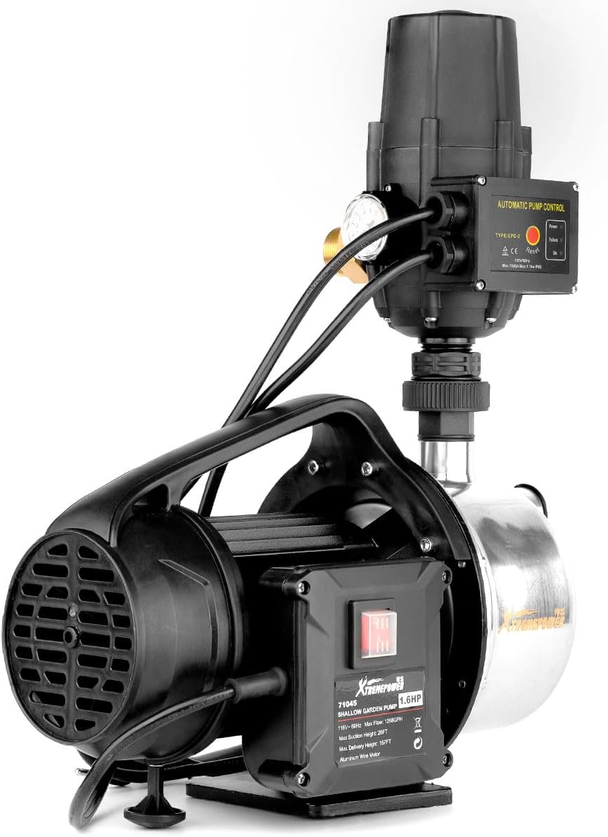 XtremepowerUS 1.6HP Water Transfer Pump w/Automatic Electronic Controller 1268GPH Shallow Well Pump Garden Booster Sprinkler Irrigation Lawn Farm