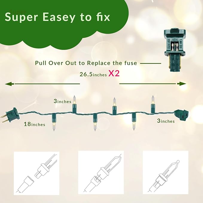 Clear Mini Green Wire Christmas Lights - 2X100 Count 53ft UL Listed Connectable String Lights for Indoor and Outdoor Use for Xmas Trees Wreath Holiday Garden Decorations (2, Clear)