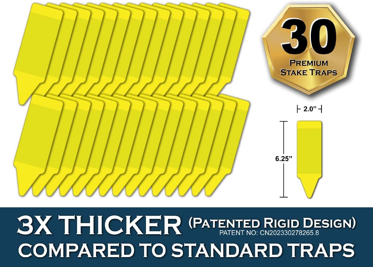 MAXGUARD (30 Pack) Yellow Stake Sticky Insect/Bug Traps - Catch and Kill Fungus Gnats, Whiteflies, Mosquitos, Aphids, Leaf Miners, Flying Insect Catcher Glue Trappers for Indoor or Outdoor