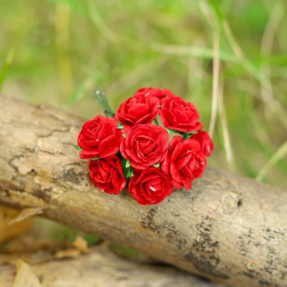Handmade Mini Mulberry Paper Roses 18 mm Mulberry Paper Flowers Scrapbooking Wedding DIY Craft 50 pcs (Red Color)