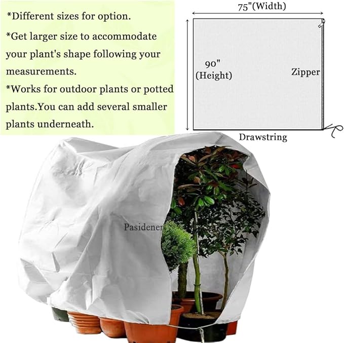 Plant Covers Freeze Protection 1 Packs 90" x75" 2.2oz Tree Covers Frost Plant Covers Freeze Cloth for Outdoor Plants with Zipper Drawstring