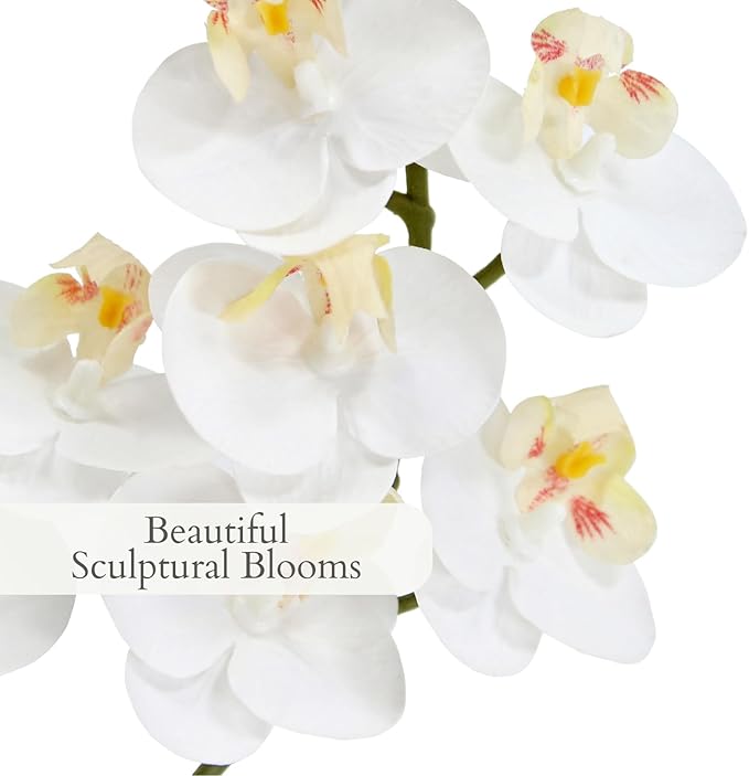 CG Hunter Faux White Orchid Plant, Premium Artificial Indoor Flower Display Stands 24”, Beautiful Sculptural Blooms That Lasts Forever, Grey Planter Pot Included