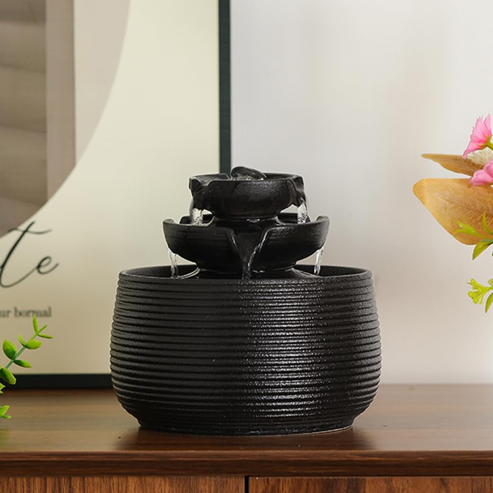 Outdoor and Indoor Water Feature Fountain Waterfall Tabletop Desktop mini Ceramic Garden Fountain (Black A172)