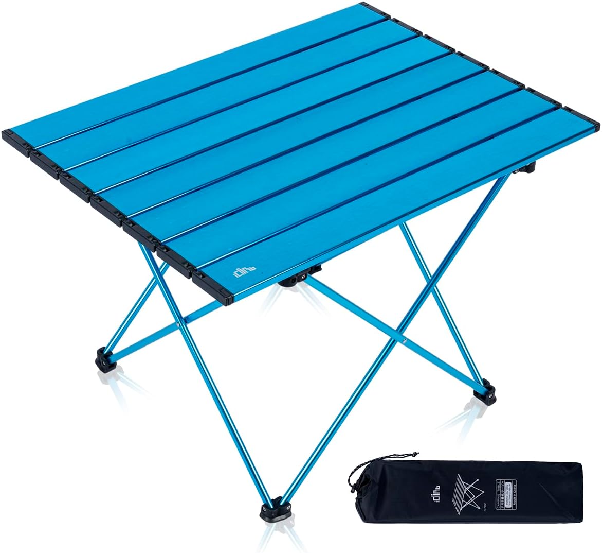 iClimb Ultralight Compact Camping Folding Table with Carry Bag (Blue - L)