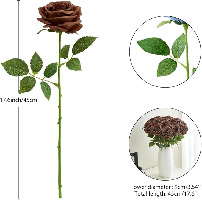 15pcs Fake Roses Artificial Silk Flowers Faux Rose Flower Long Stems Bouquet for Arrangement Wedding Centerpiece Party Home Kitchen Decor