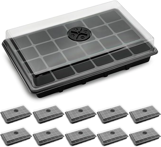 10-Pack XL Seed Starter Tray with Dome – 24 Large 2" Cells per Seedling Starter Trays (Total 240 Cells), Seed Growing Tray with Humidity Lids for Greenhouse Home Plant Propagation