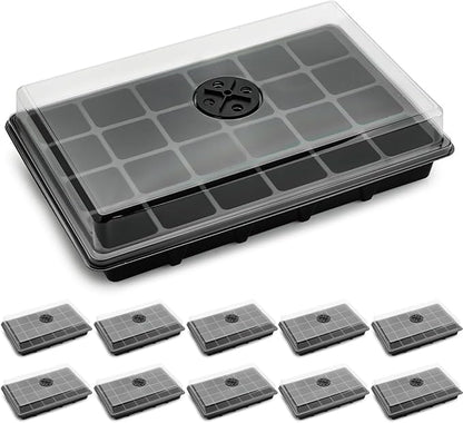 10-Pack XL Seed Starter Tray with Dome – 24 Large 2" Cells per Seedling Starter Trays (Total 240 Cells), Seed Growing Tray with Humidity Lids for Greenhouse Home Plant Propagation