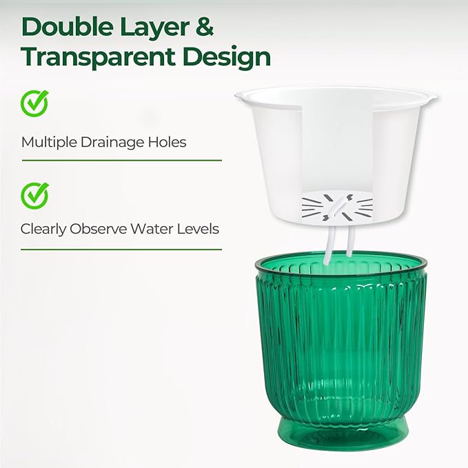 T4U 4.8 Inch Self Watering Plant Pot, 4 Pack Self Watering Pots, Self Watering Planter with Reservoir, Small Self Watering Pots for Indoor Plants, African Violets (4 Pack, 4.8", Translucent Green)